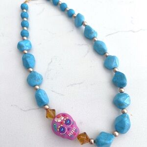 💀💗Sugar skull turquoise necklace 💗💀